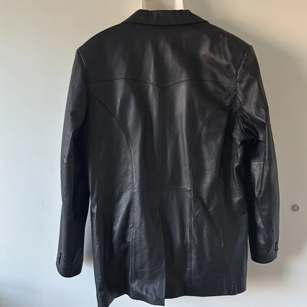 Oakridge Men's Genuine Leather Black Blazer Oversized Long - Picture 3 of 12